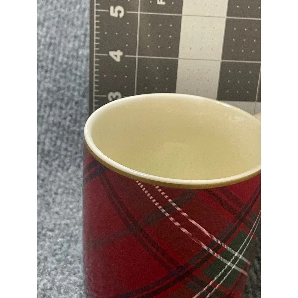 Williams Sonoma Red Tartan Plaid Coffee Mug Holiday Christmas Stoneware Cup